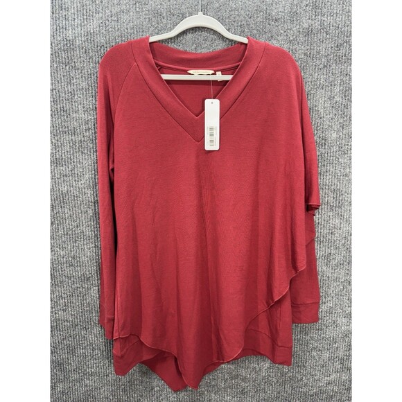 Soft Surroundings Madeline Tunic Sz Medium Moroccan Red Asymmetrical Long Sleeve - Picture 2 of 9